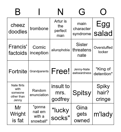 Big nate binogo Bingo Card