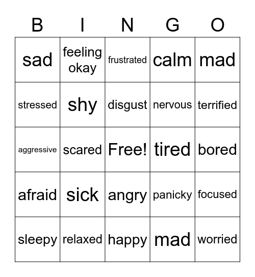 Identifying Emotions Bingo Card