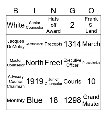 DeMolay Bingo Card