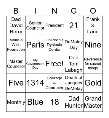 DeMolay Bingo Card