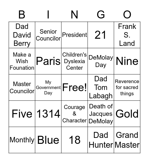 DeMolay Bingo Card