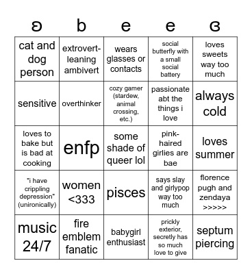 bee's bingo <3 Bingo Card