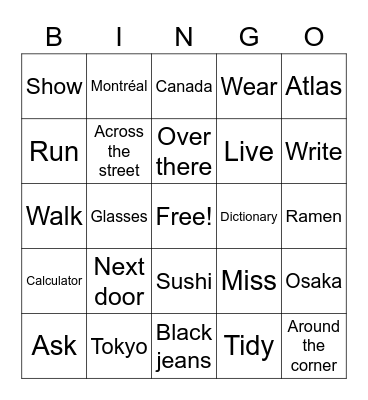 C3 Lesson 3 Book E Bingo Card