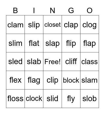 Beginning Consonant Blends Bingo Card