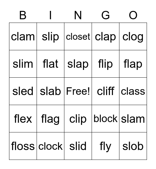 Beginning Consonant Blends Bingo Card