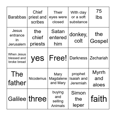 Holy Week & Easter Bingo Card