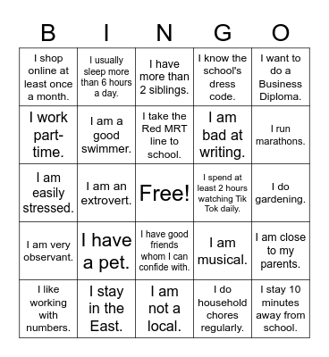 Getting to Know You Bingo Card