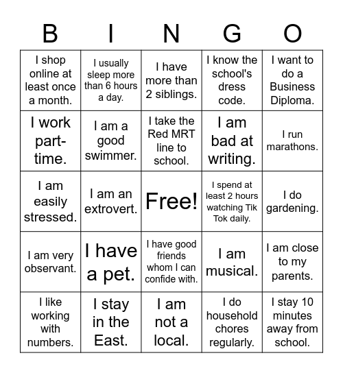 Getting to Know You Bingo Card