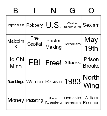 M-19: 1st Female Terrorist Group Bingo Card