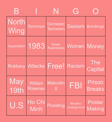 M-19: 1st Female Terrorists Group Bingo Card