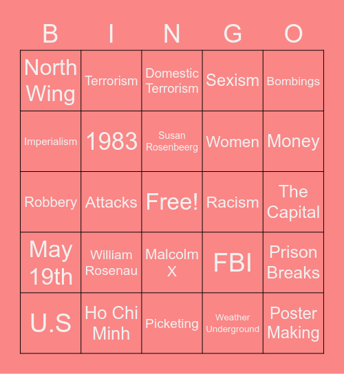 M-19: 1st Female Terrorists Group Bingo Card