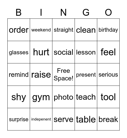 Vocab Bingo Card