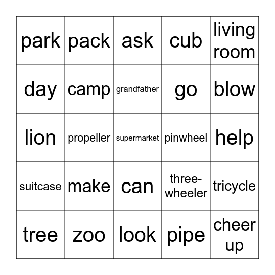 Danny and his Grandfather Bingo Card