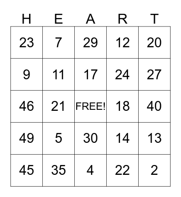 Valentines Bingo Card