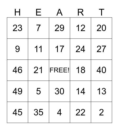 Valentines Bingo Card