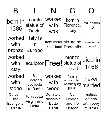 DONATELLO Bingo Card