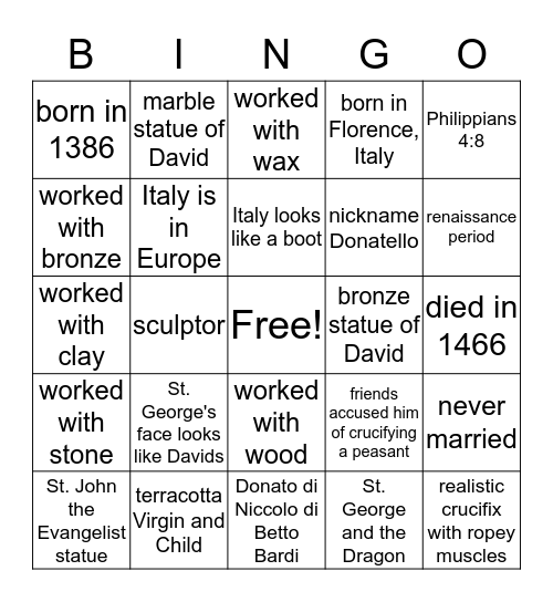 DONATELLO Bingo Card