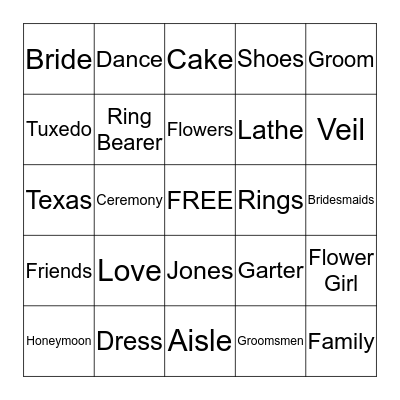 Bridal Shower Bingo Card