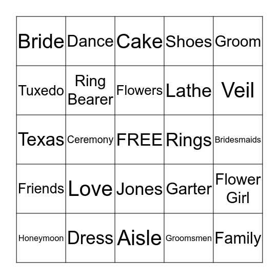 Bridal Shower Bingo Card