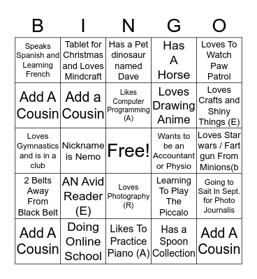 Maher Family Bingo Card