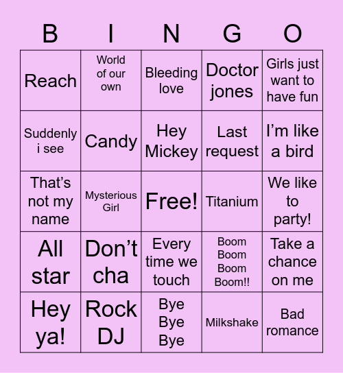 Throwback music bingo! Bingo Card