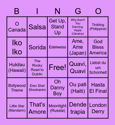 Multi-cultural Awareness Themed Music Bingo Card