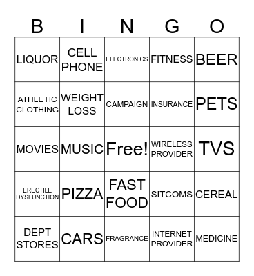 HALF-TIME COMMERCIAL BINGO Card