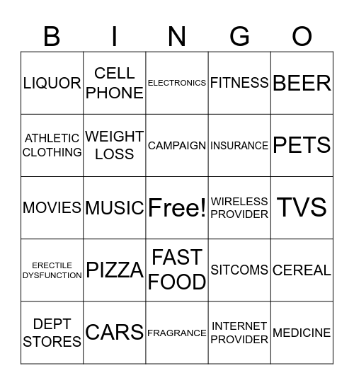 HALF-TIME COMMERCIAL BINGO Card