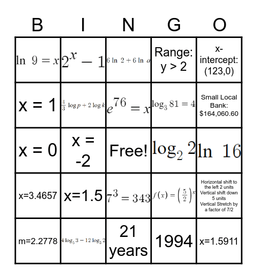 Unit 7 Test 2 Review Bingo Card