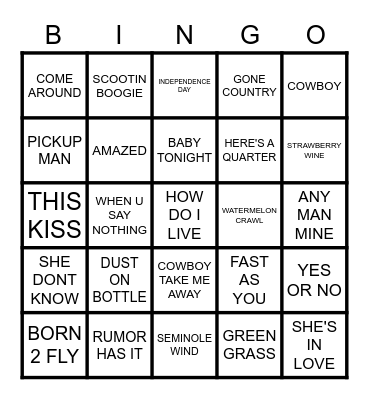 90’S COUNTRY Bingo Card