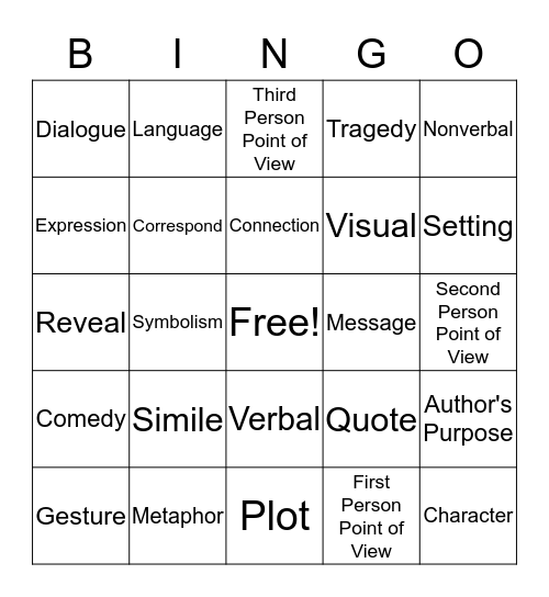 Poetry Bingo Card