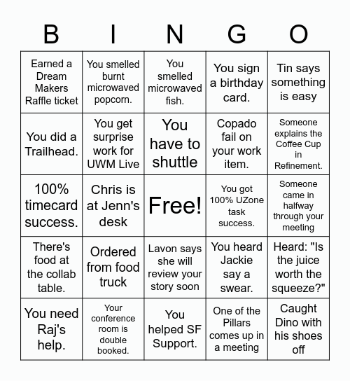 Team Cloudy Bingo Card