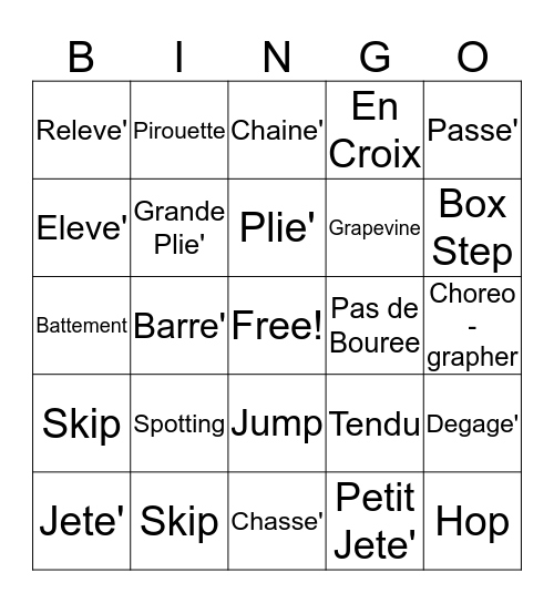 Ballet  Bingo Card