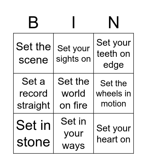 Idioms with set Bingo Card