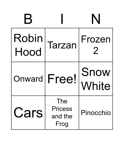 Disney Bingo Card