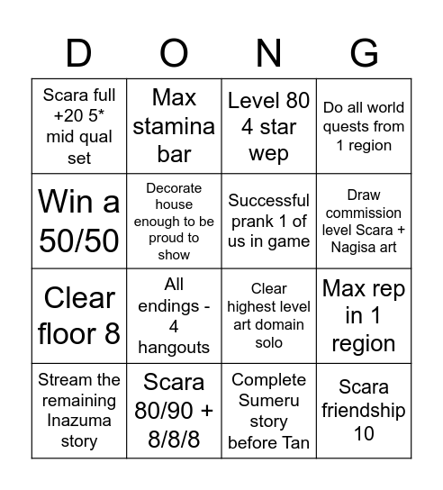 Roops Bingo Card