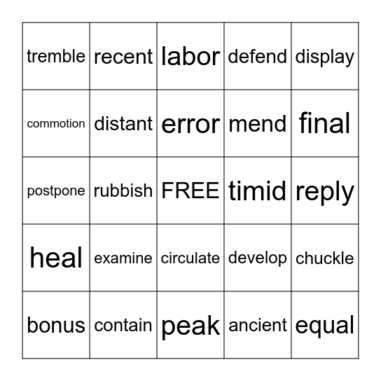 Untitled Bingo Card