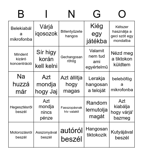 Joci bingo Card