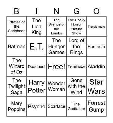 Top Movies of All Time Bingo Card