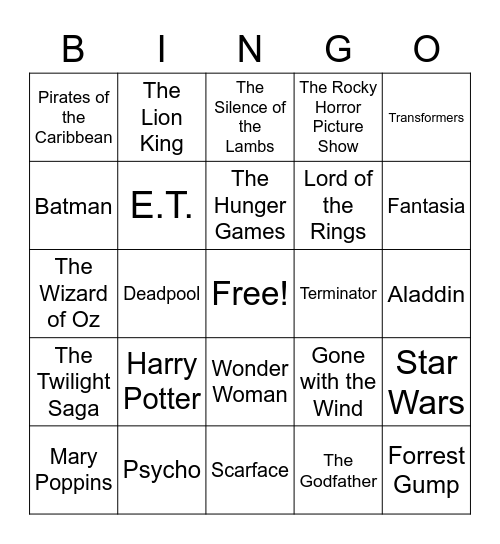 Top Movies of All Time Bingo Card