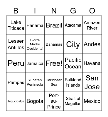 Latin America Geography Review Bingo Card