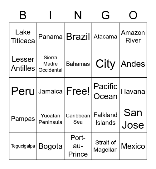 Latin America Geography Review Bingo Card