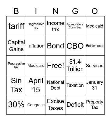 2023 Chapter Twelve Paying for Government Bingo Card