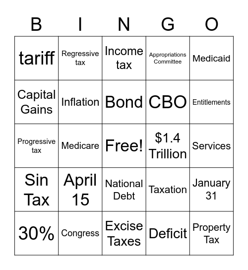 2023 Chapter Twelve Paying for Government Bingo Card