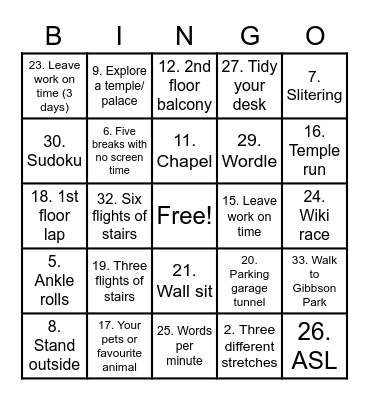 Wellness Bingo Card