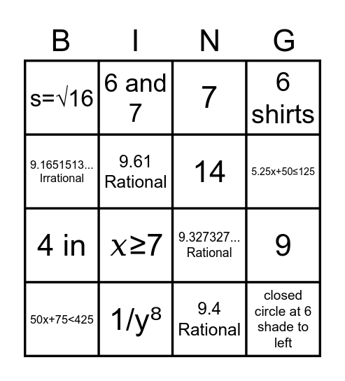 CA Review Bingo Card