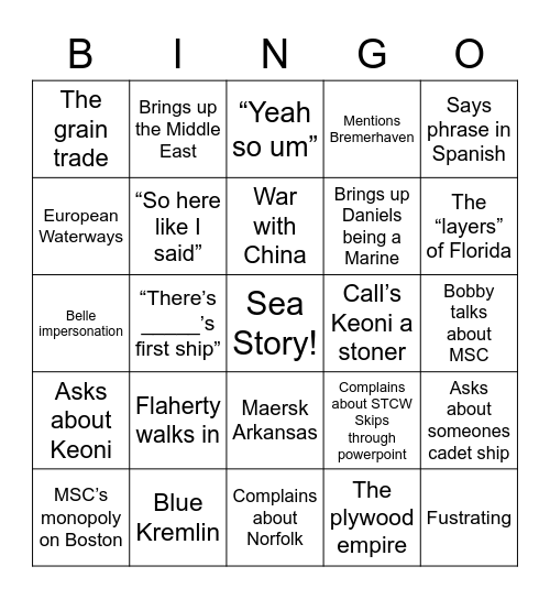 CARGO Bingo Card