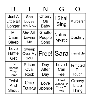 REGGAE BINGO 3 Bingo Card