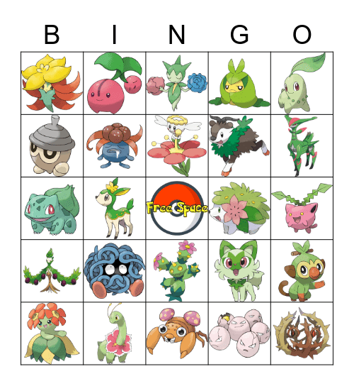 Grass Type Pokémon Bingo Card