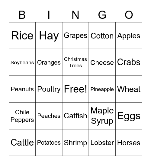 States and What They Produce Bingo Card